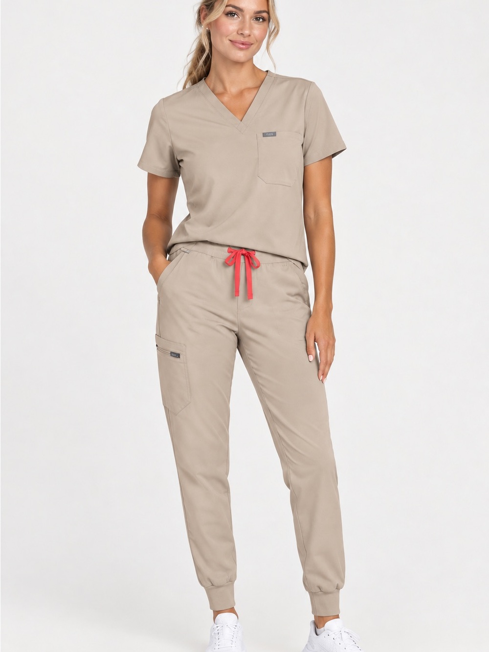 Figs plus size scrub set tan Catarina top M Zamora jogger M/T